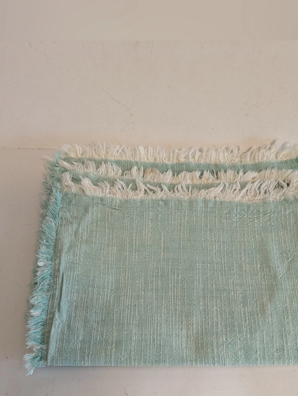 Pier 1 Imports Light Aqua Fringed Linen Cotton Placemats Bundle 3